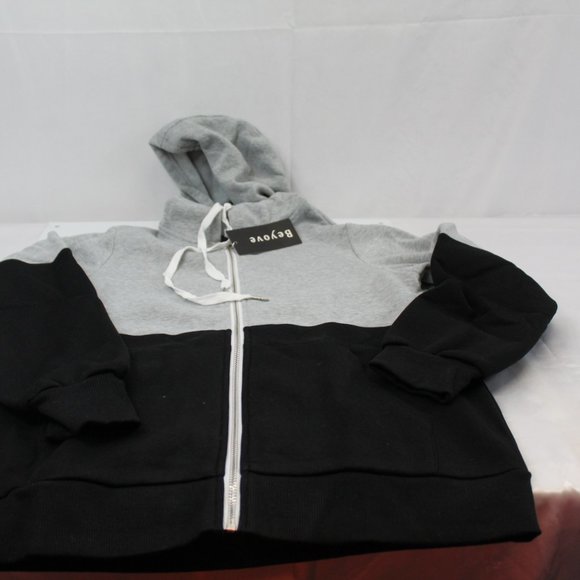 Zip Hoodie Sweatshirt Black / Grey Block Small - Picture 1 of 9